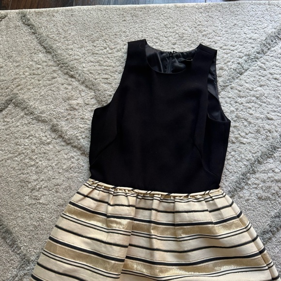 J Crew dress Sleeveless Fit & Flare Cocktail black gold cream holiday 00 - Picture 2 of 10